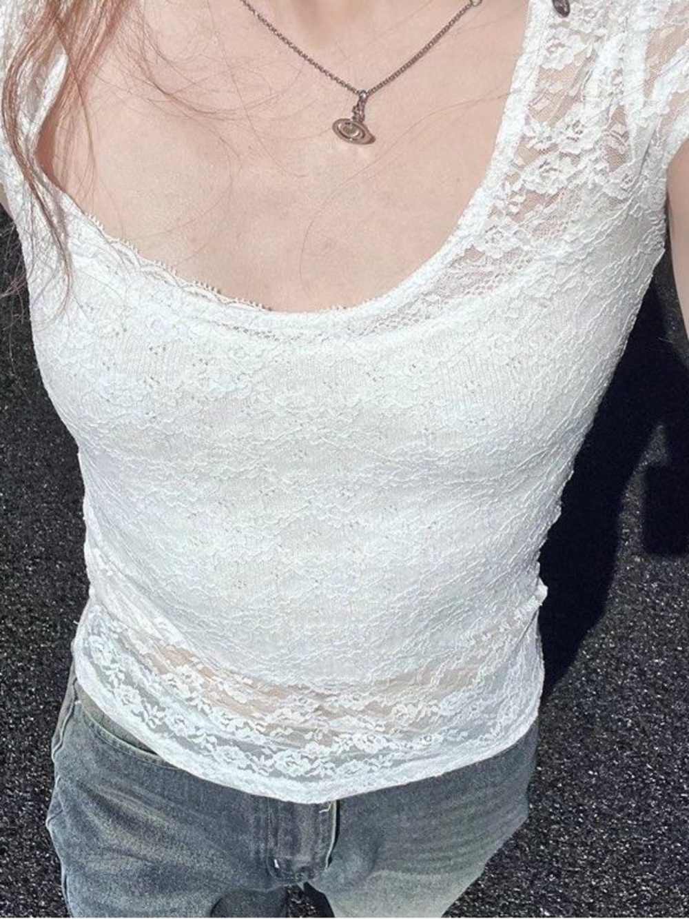 brandy melville white lace tee ˖𓍢ִ໋❀ - Picture 3 of 7